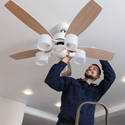 Technician Checking Ceiling Fan — Appliance Services Repair in Singapore