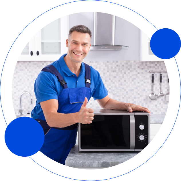 Happy Technician Holding The Microwave — Appliance Services Repair in Singapore